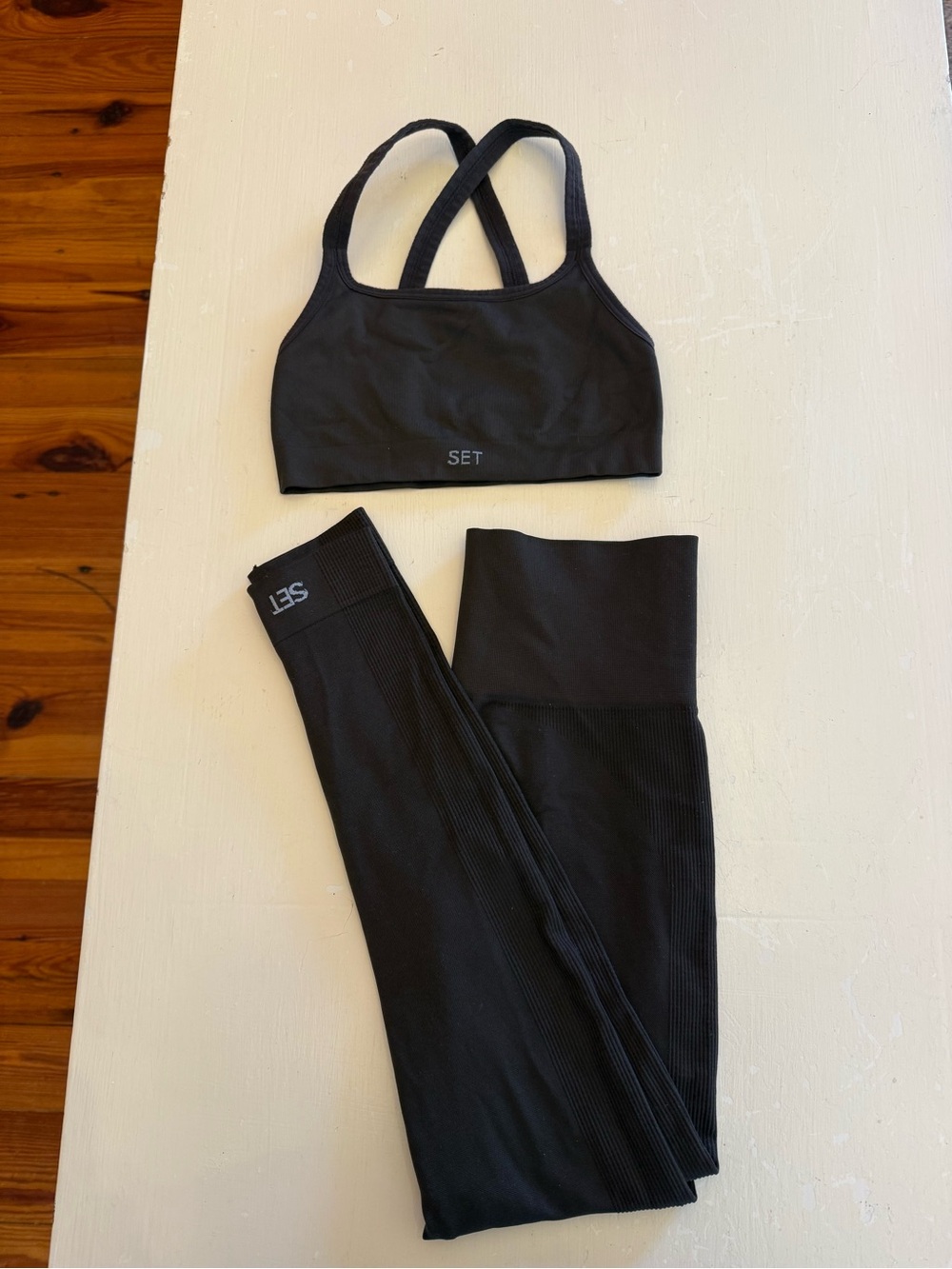 SET Active Chocolate Brown Ribbed Sports Bra and Legging Set